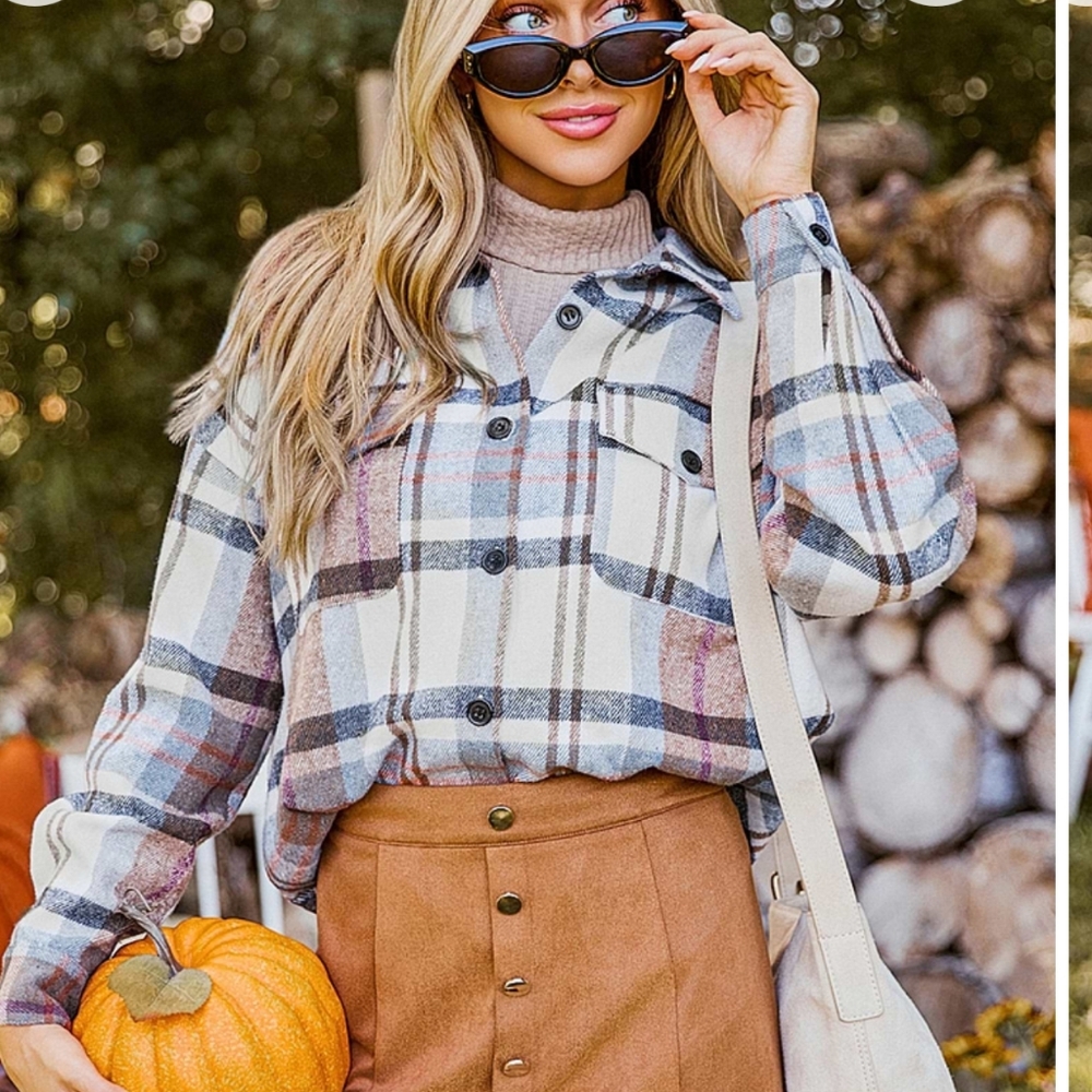Never Worn Cupshe Plaid Shacket with Pockets and Buttons - Fully Lined